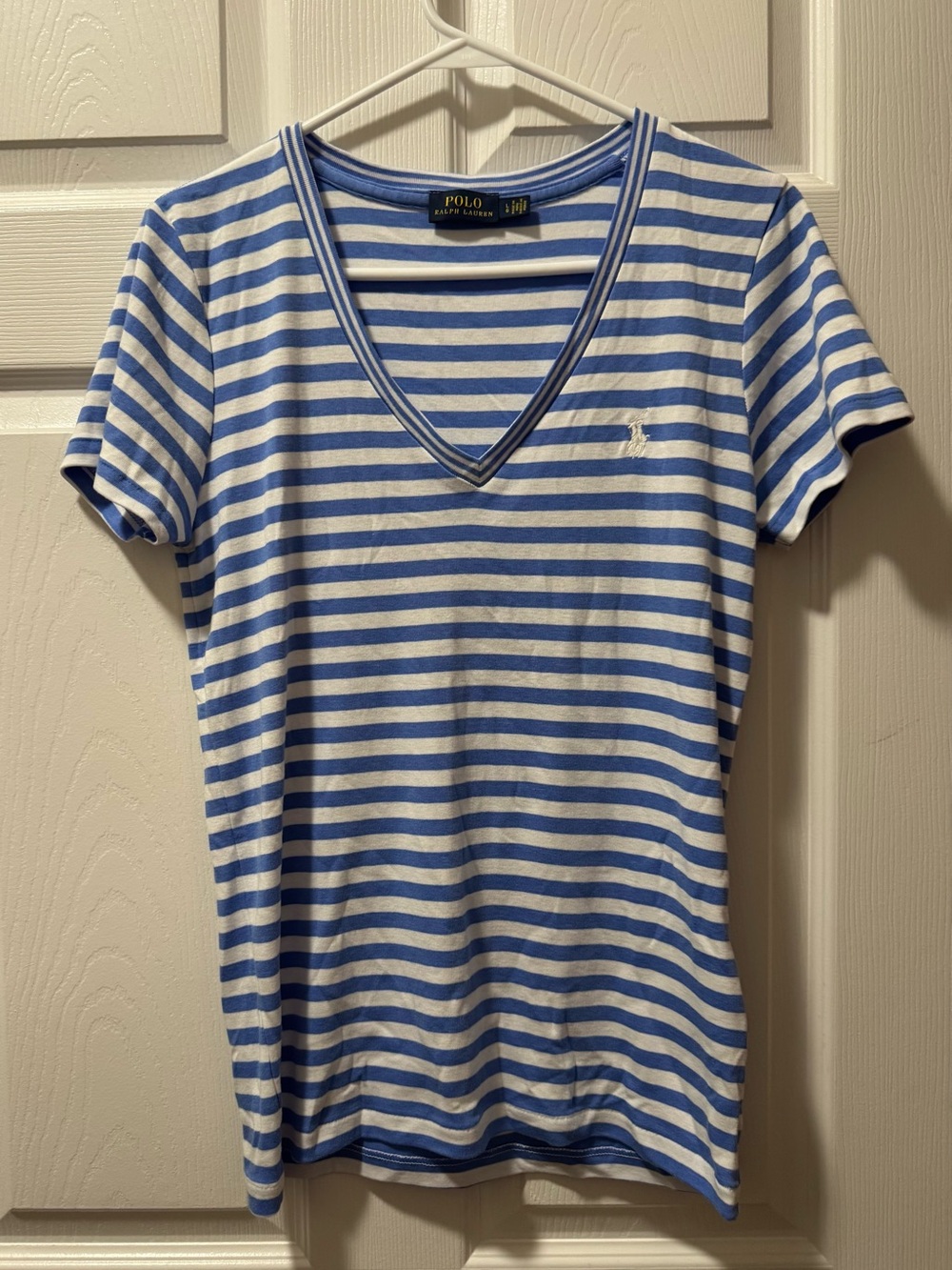 Ralph Lauren Blue and White Striped Crewneck Tee